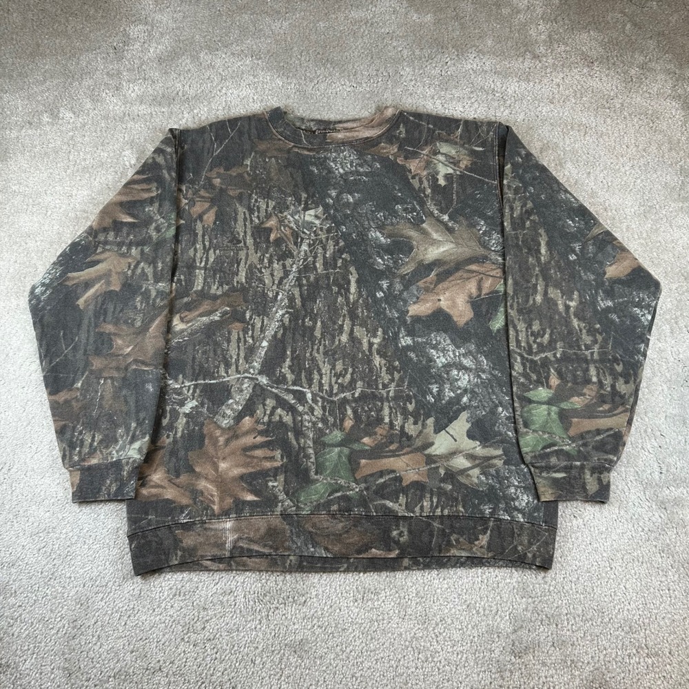 Vintage Jerzees Outdoors Sweatshirt Mens M Brown Camo Crewneck Fleece Pullover